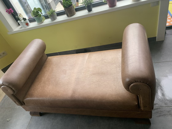 Image 1 of Vintage retro tweezitbank / loveseat in cognac kunstleer