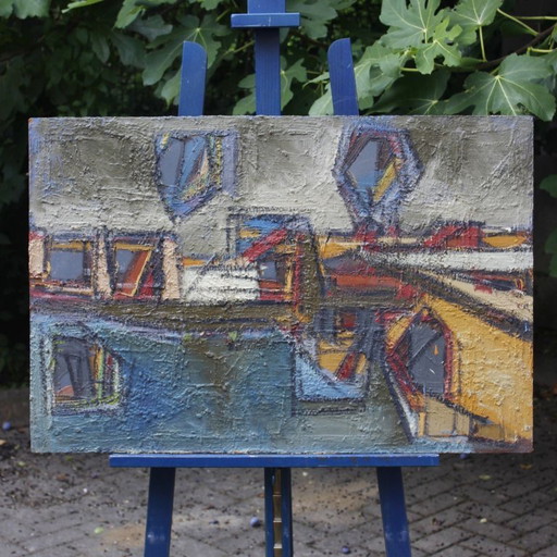 Jean Besnard (1922-2007) Oil on panel Architectural abstraction 1972