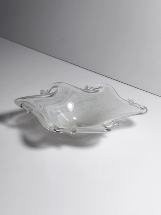 Image 1 of Murano ashtray, white vintage, milk glass bowl, Filigrana Opalina, 1970s, Italy, handmade, mouth-blown