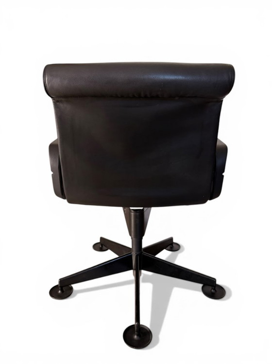 Image 1 of Richard Sapper bureaustoel voor Knoll - Zwart leer op glijders, circa 1979