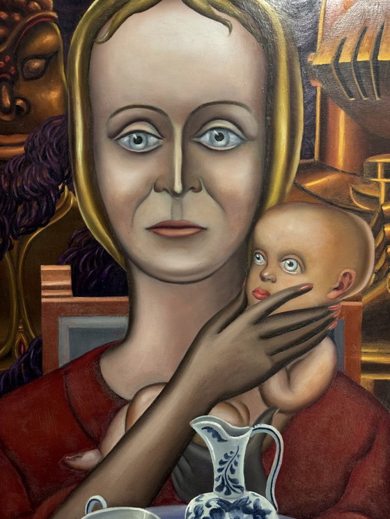 Image 1 of Geborgenheid (Shelter / Inner Protection) – Ferdinand Vercnocke, Belgian School, signed 1959. Oil on canvas.