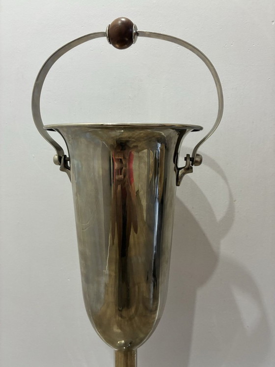Art Deco Champagnerkühler auf Ständer, versilbert, 1920er Jahre, Tischdekoration, Metall, Messing (Foto 3 von 6)