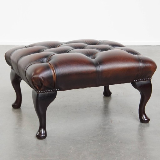 Hocker chesterfield marron foncé en cuir de vachette