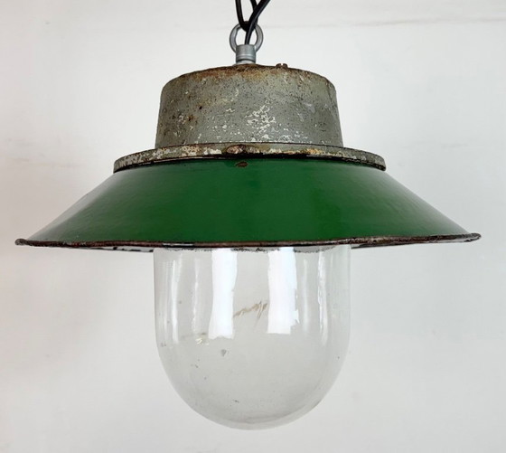 Image 1 of Green Enamel and Cast Iron Industrial Pendant Light, 1960s