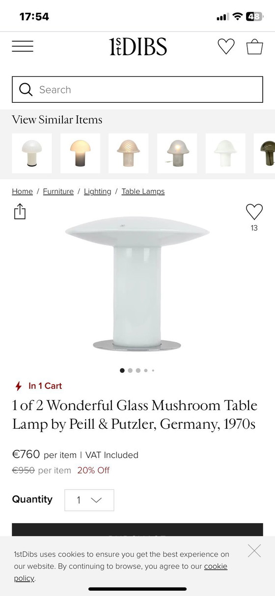 Image 1 of Peill & Putzler Mushroom table lamp design glass 1980s