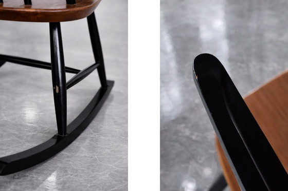 Image 1 of Fauteuil à bascule vintage en bois de style finlandais moderne du milieu du siècle, par Ilmari Tapiovaara pour Asko, années 1960