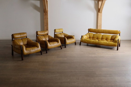 Image 1 of Percival Lafer MP-81 lounge chairs in yellow leather, Brazil 1970s