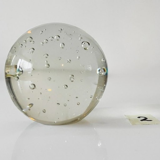 Vintage spherical paperweight clear crystal glass small air bubbles 6 cm