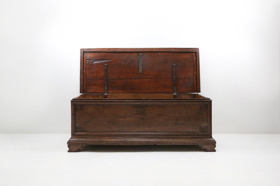 Image 1 of Large 18th Century Carved Oak Chest Linen Trunk, France