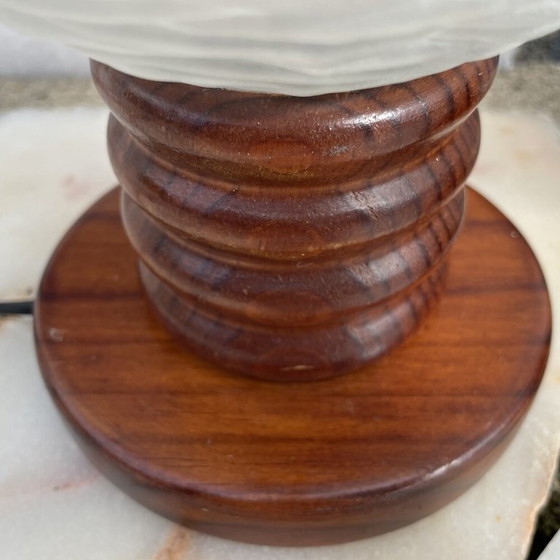 Portuguese Mid Century Wood And Frosted Glass Wooden Table Lamps, Set Of 2 (photo 10 of 11)