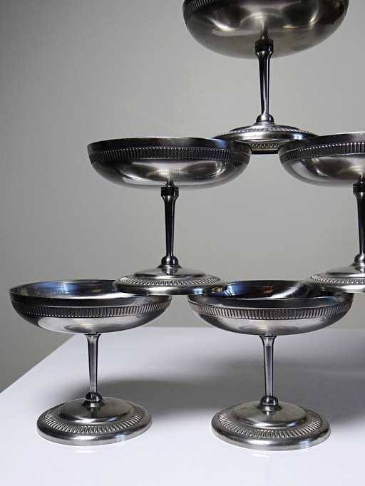 6 Coupelles à dessert sur pied en inox vintages style bistrot Jean Couzon