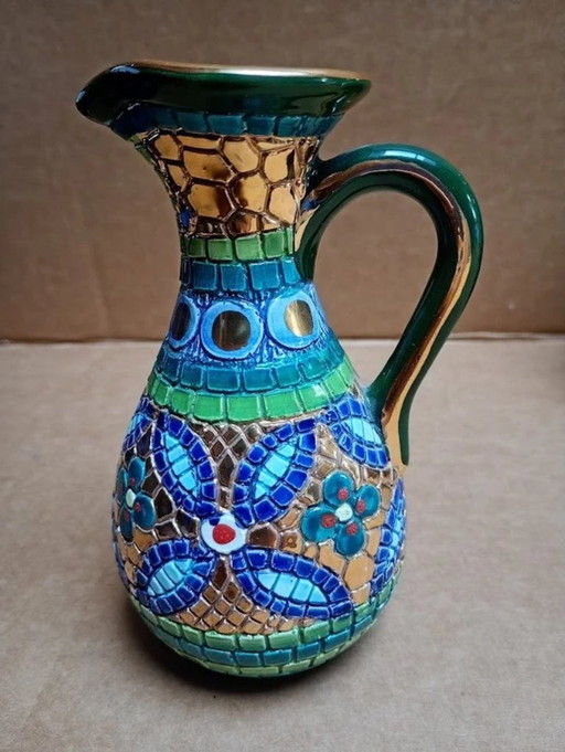 Cruche byzantine colorée – Faite à la main à Ravenne, Italie – Années 1960
