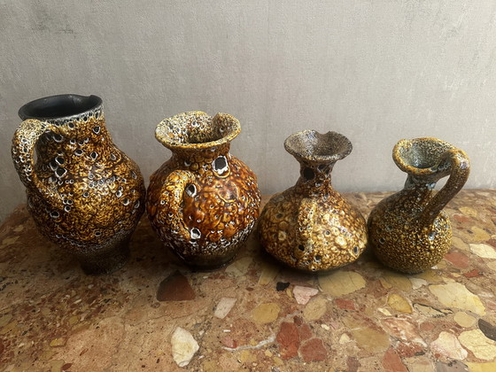 Image 1 of 4 60s Decorative Pitchers / Jugs - Honey Glazed Ceramic