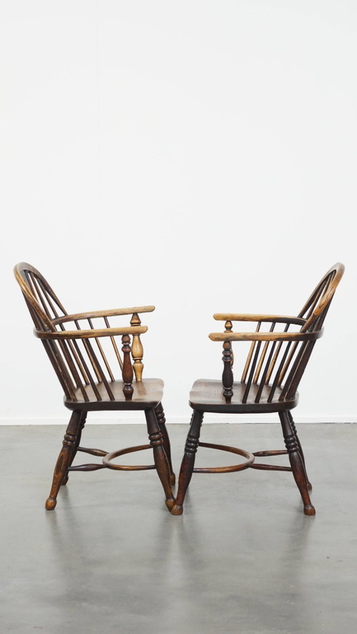 2 x Ancienne chaise de salle à manger Windsor à dossier bas anglaise du 18ème siècle