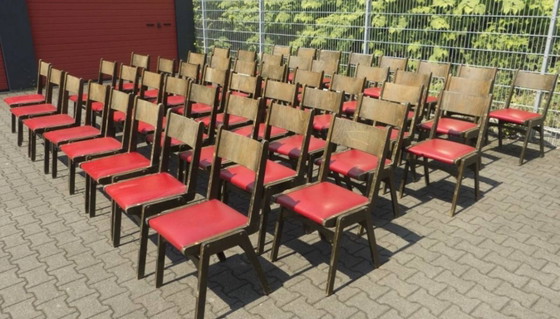 Grand lot de chaises vintage empilables, Chaises de salle à manger, Bois, Skaï, Rouge (photo 12 sur 14)