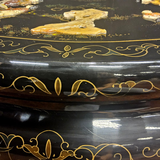 Image 1 of Vintage chinese salontafel / oosterse tafel (diameter:75cm)  Aziatische salontafel/ Bohemian salontafel/ koffietafel 