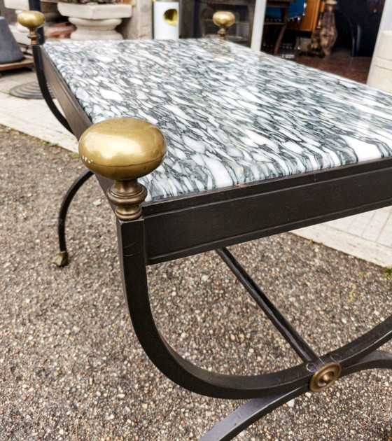 Wrought Iron Coffee Table with Marble Top, Italy 1980s – Brass, Vintage (photo 6 of 8)