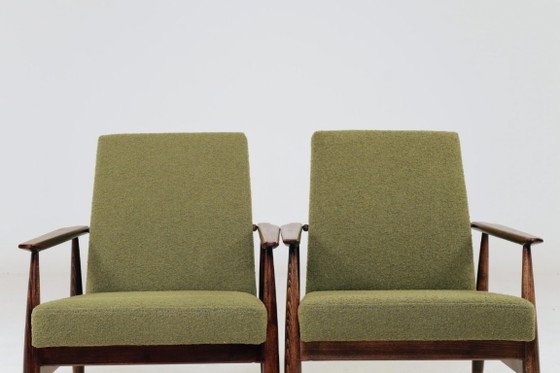 Image 1 of Pair Lounge Chairs Vintage Green Boucle,  Mid Century Design, 1960