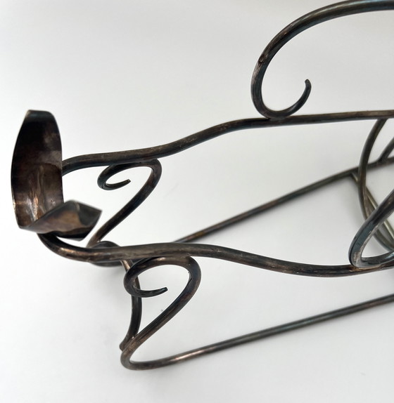 Image 1 of Portabottiglie/cestino per bottiglie di vino vintage a forma di slitta – metallo argentato – fatto a mano