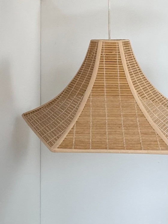 Image 1 of Vintage pendant light, wooden slats, France, 1980