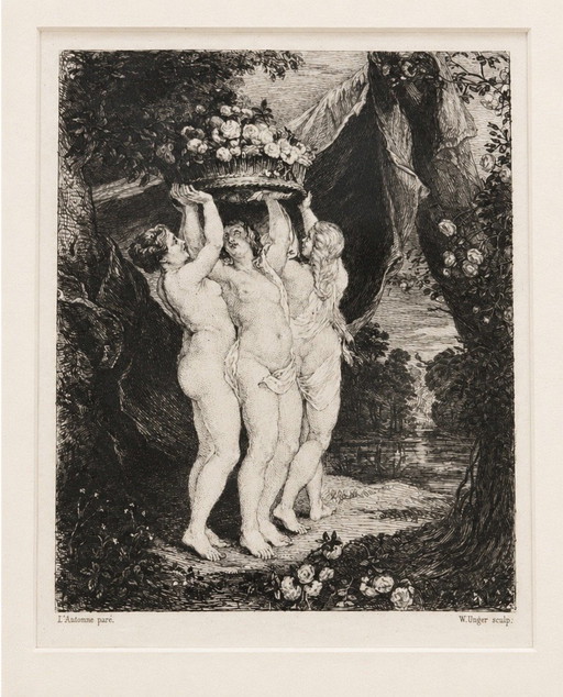 Radierung nach Ruben / Die drei Grazien - Wunderschön gerahmt – lithos zeefdrukken, Paper (photo 2 of 5)