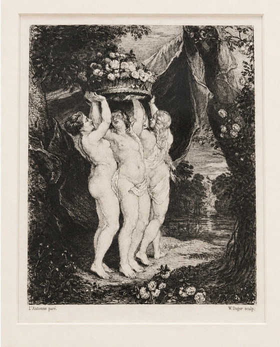 Radierung nach Ruben / Die drei Grazien - Wunderschön gerahmt – Lithographien & Drucke, Paper (photo 2 of 5)