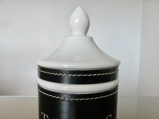 Image 1 of Pot à Tabac en Céramique et Skaï Noir, 1970