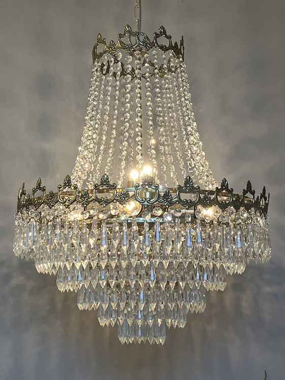 Image 1 of Lustre vintage en cristal avec pendentifs