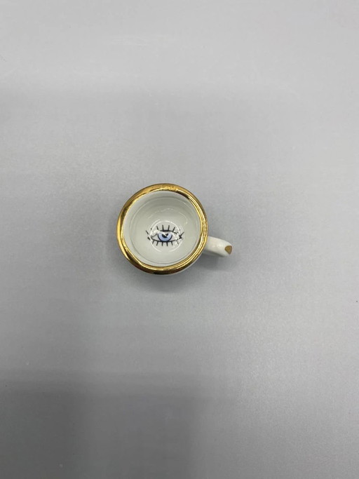 Miniatuur nachtpotje van Limoges-porselein – Verguld "Gelukkig Nieuwjaar", oogje op de bodem – Vintage (photo 2 of 4)