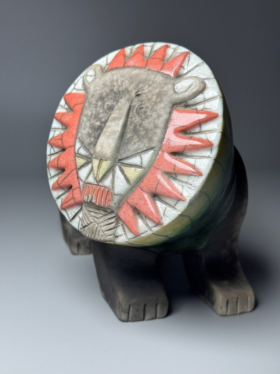 South African Raku Ceramic Lion, African-Inspired Sculpture, Handcrafted Decorative Art, Green (photo 10 of 14)