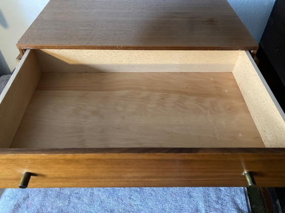 Image 1 of Chariot de couture vintage - table de couture - meuble de couture - plaqué teck - sur roulettes