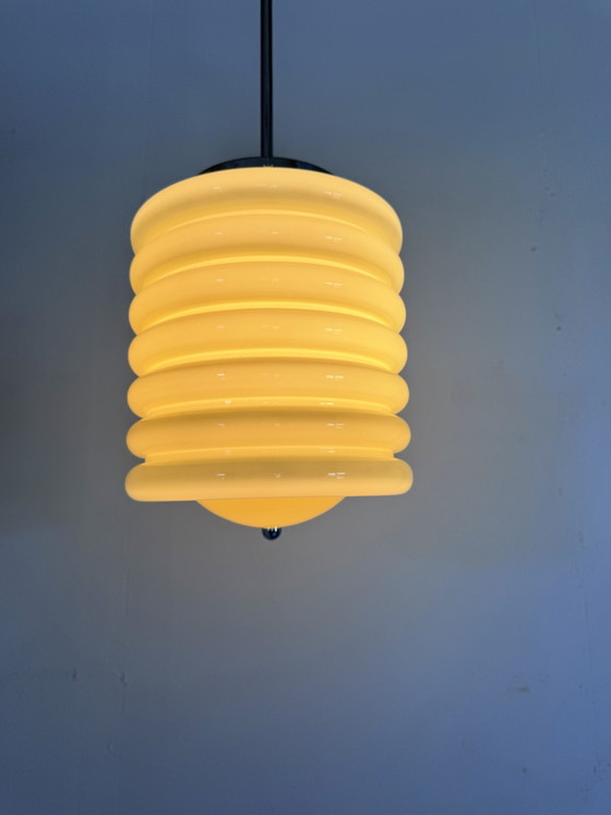 Image 1 of Vintage Art Deco opaalglazen hanglamp, Italië ‘50
