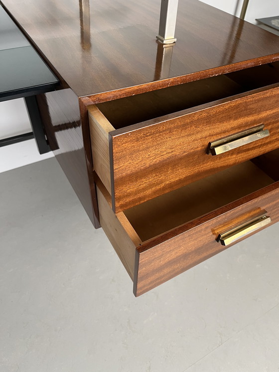 Image 1 of Italienischer Schreibtisch von 1950 aus Glas, Mahagoniholz ​​und vergoldetem Metall
