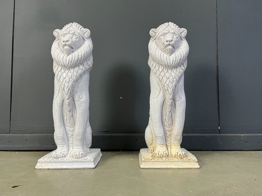 Pair of Renaissance Style Terracotta Lion Sculptures, 1950s