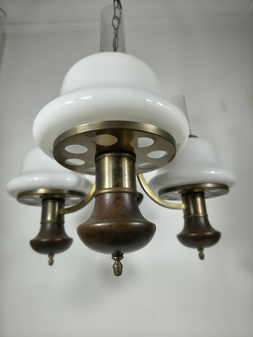 Vintage 3-lichts hanglamp met wit opaalglazen kappen