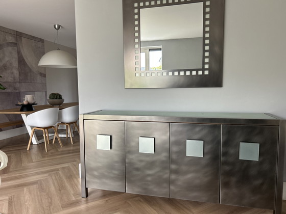 Image 1 of Beautiful designer stainless steel sideboard with matching mirror