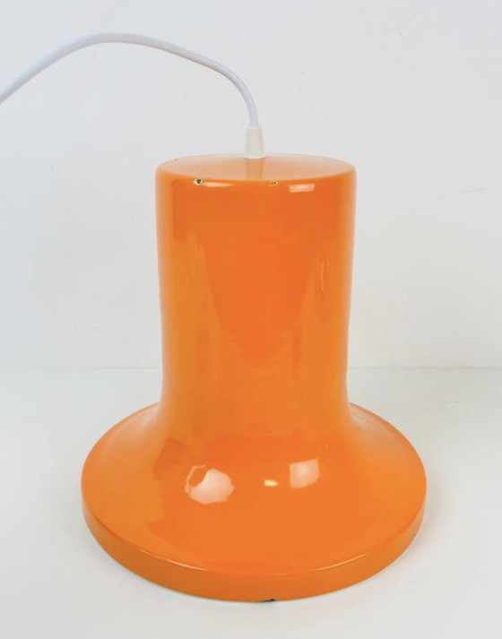 Image 1 of Orange enamel pendant lamp, modernist/space age design 1960