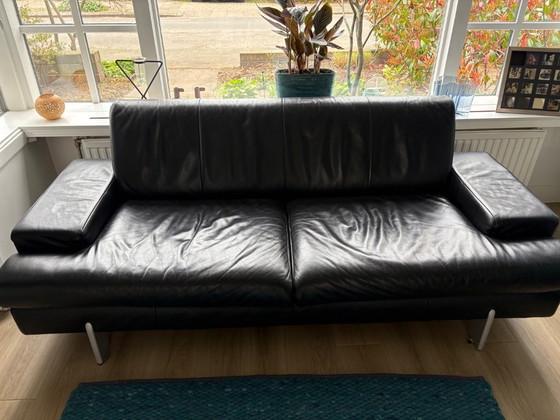 Image 1 of Rolf Benz 2- und 3-Sitzer-Sofas, mattschwarzes/anthrazitfarbenes Leder