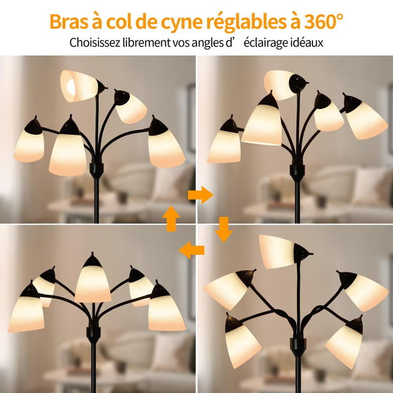 Lampadaire Noir 5 Lumières Orientables, 161 cm, Métal, Hedendaags (photo 3 sur 6)