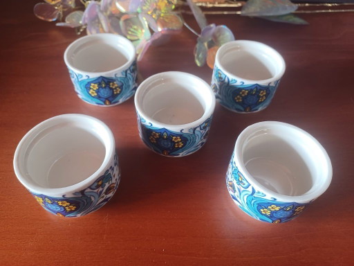 Set van 5 vintage Villeroy & Boch Izmir eierdopjes - Blauw stempel jaren 70