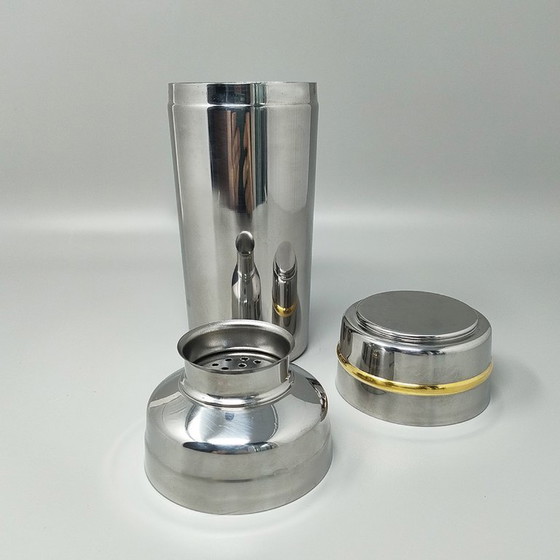 Image 1 of Splendido shaker per cocktail degli anni &#39;70 in oro 24 carati e acciaio inossidabile con secchiello per il ghiaccio di Mepra