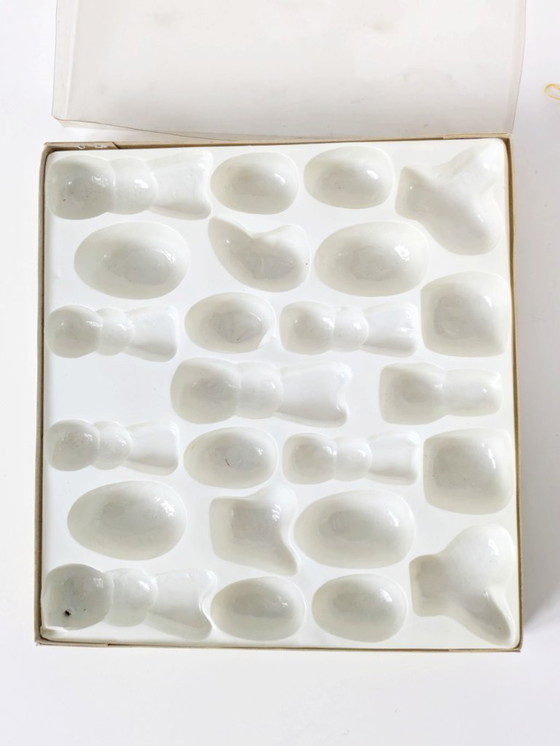 Image 1 of Set of 24 Vintage Easter Hand Painted Wooden Ornaments, Germany 1980s, Original Box