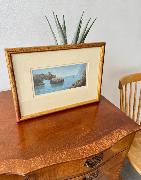 Image 1 of Vintage Seascape Painting with Gold Frame