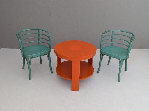 Moderne Weense set Thonet B 246 stoelen & T 142 tafel, jaren 1930