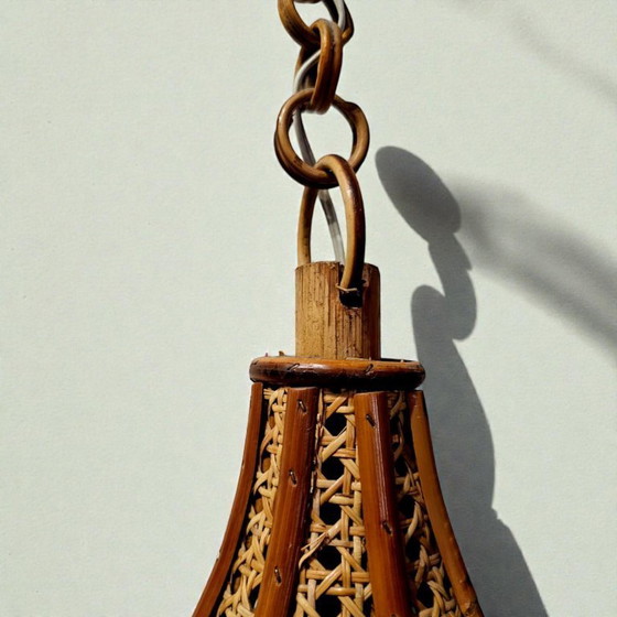 Image 1 of Lampada a sospensione vintage in rattan – lampada a sospensione in bambù intrecciato – design boho
