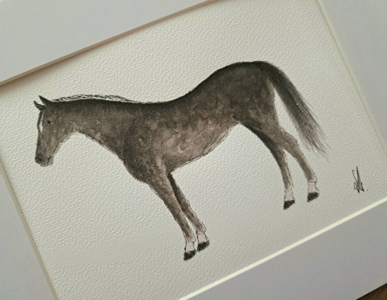 Image 1 of Original watercolor horse painting with frame