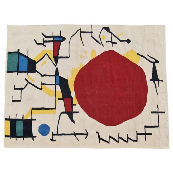 Joan Miró Le Soleil Rouge (1967) Handgewebter Wandteppich | Zeitgenössische Textilkunst | (79 × 59 Zoll) (photo 9 of 10)