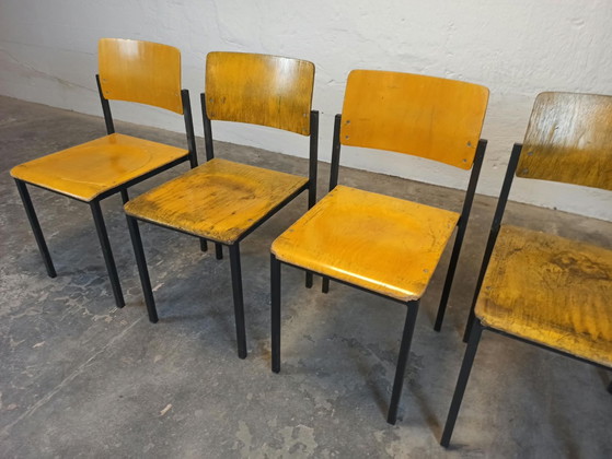 4 x sedie industriali vintage – Sedie da pranzo, Metallo, Legno (photo 2 of 15)