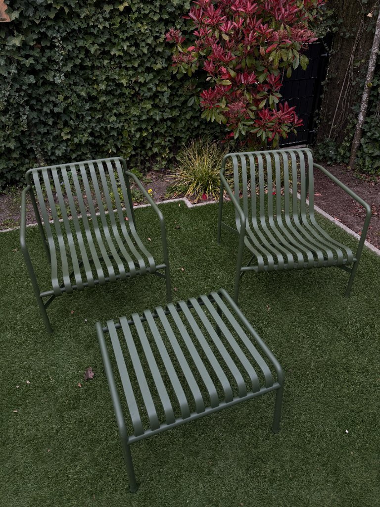 HAY Palissade Low set – 2 armchairs + coffee table – Olive