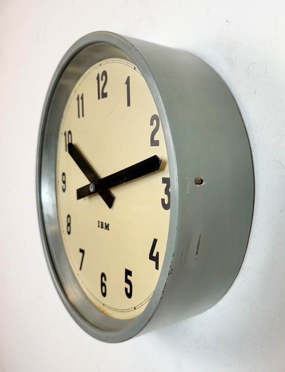 Image 1 of Grey Industrial Factory Wall Clock from IBM, 1950s